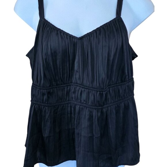 Old Navy 2X Black Sleeveless Peplum  tank goth whimsygoth dark academia rouching - Picture 1 of 6